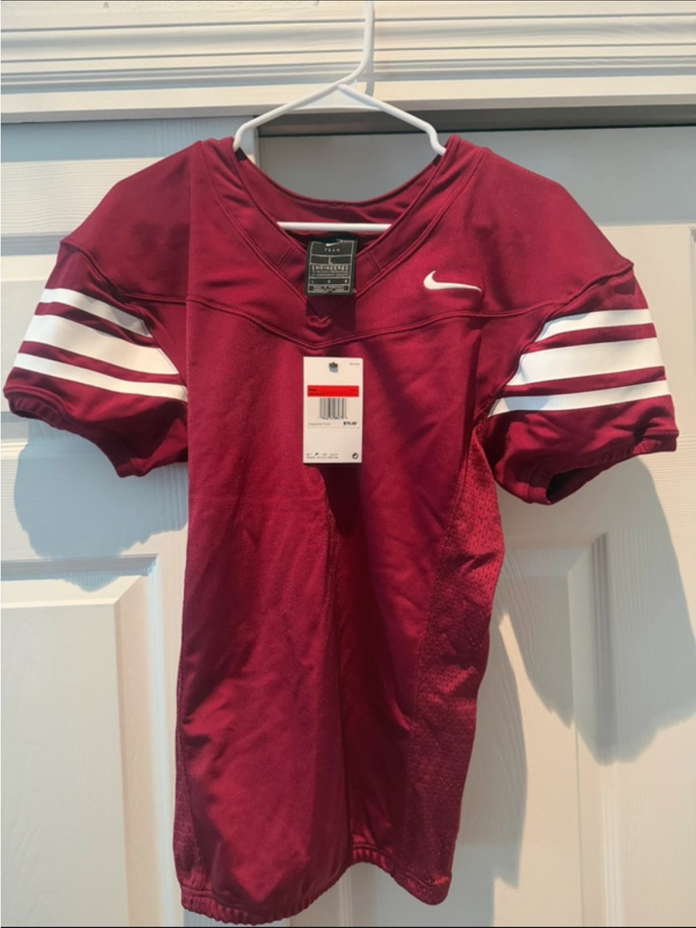 Nike Maroon Football Jersey with White Sleeve Stripes